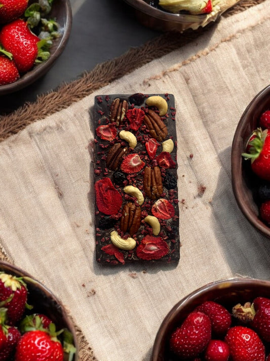 Chocolate Bar with Nuts, Dried Strawberries and Cranberries – A Fruity and Nutty Chocolate Delight